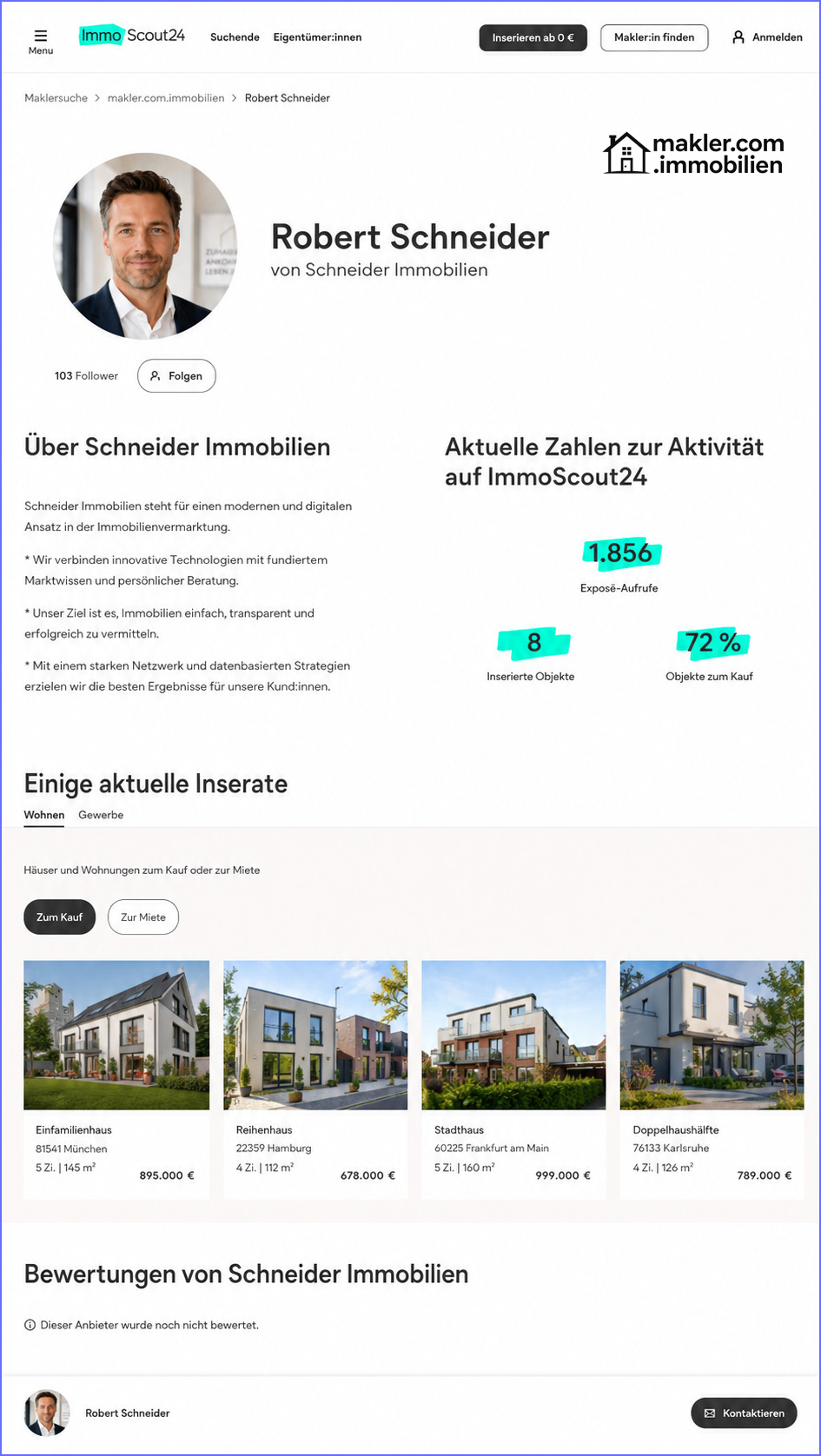Demoansicht eines Immobilienportfolios